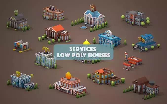 Services Low Poly Houses Low-poly 3D model