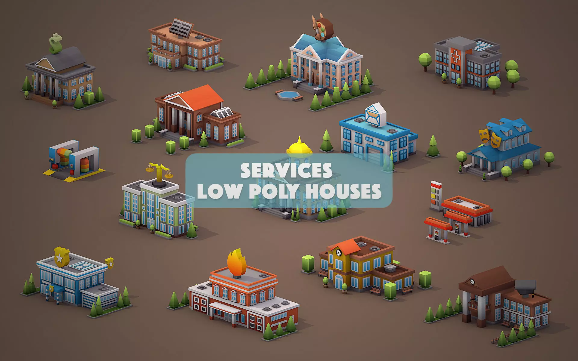 Services Low Poly Houses Low-poly 3D model_0