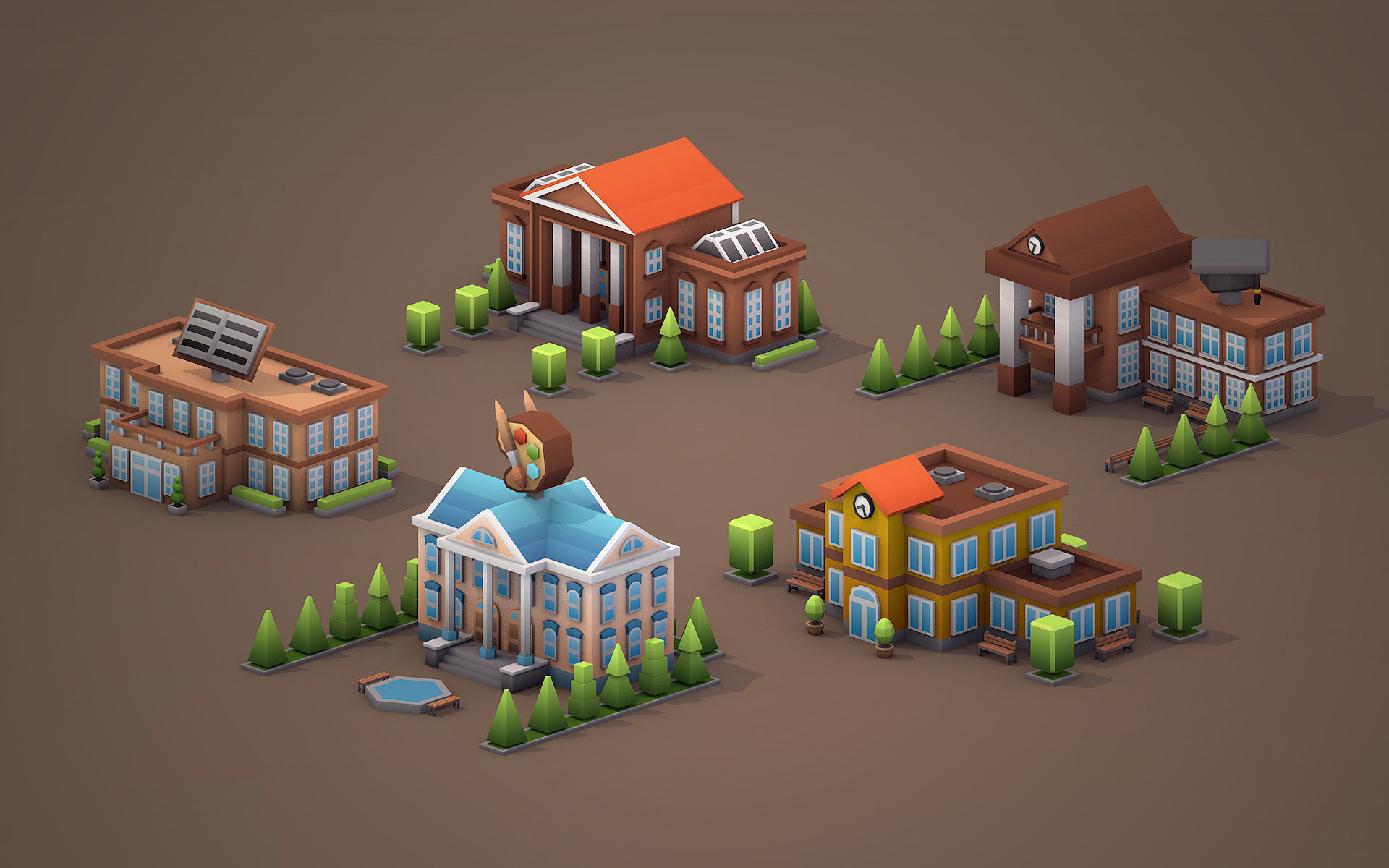 Services Low Poly Houses Low-poly 3D model_2