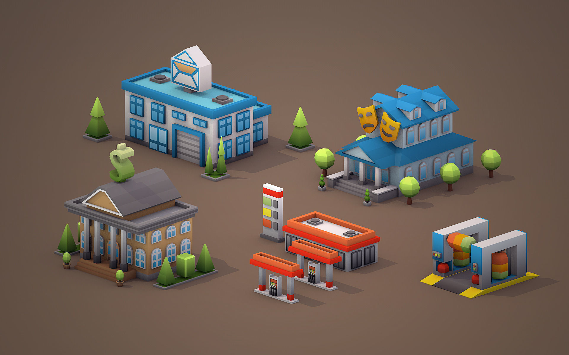 Services Low Poly Houses Low-poly 3D model_4