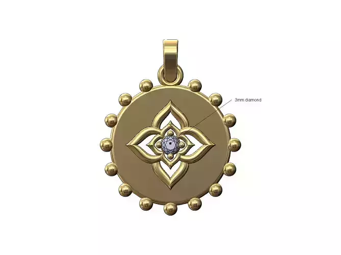 Diamond floral star beaded coin pendant charm