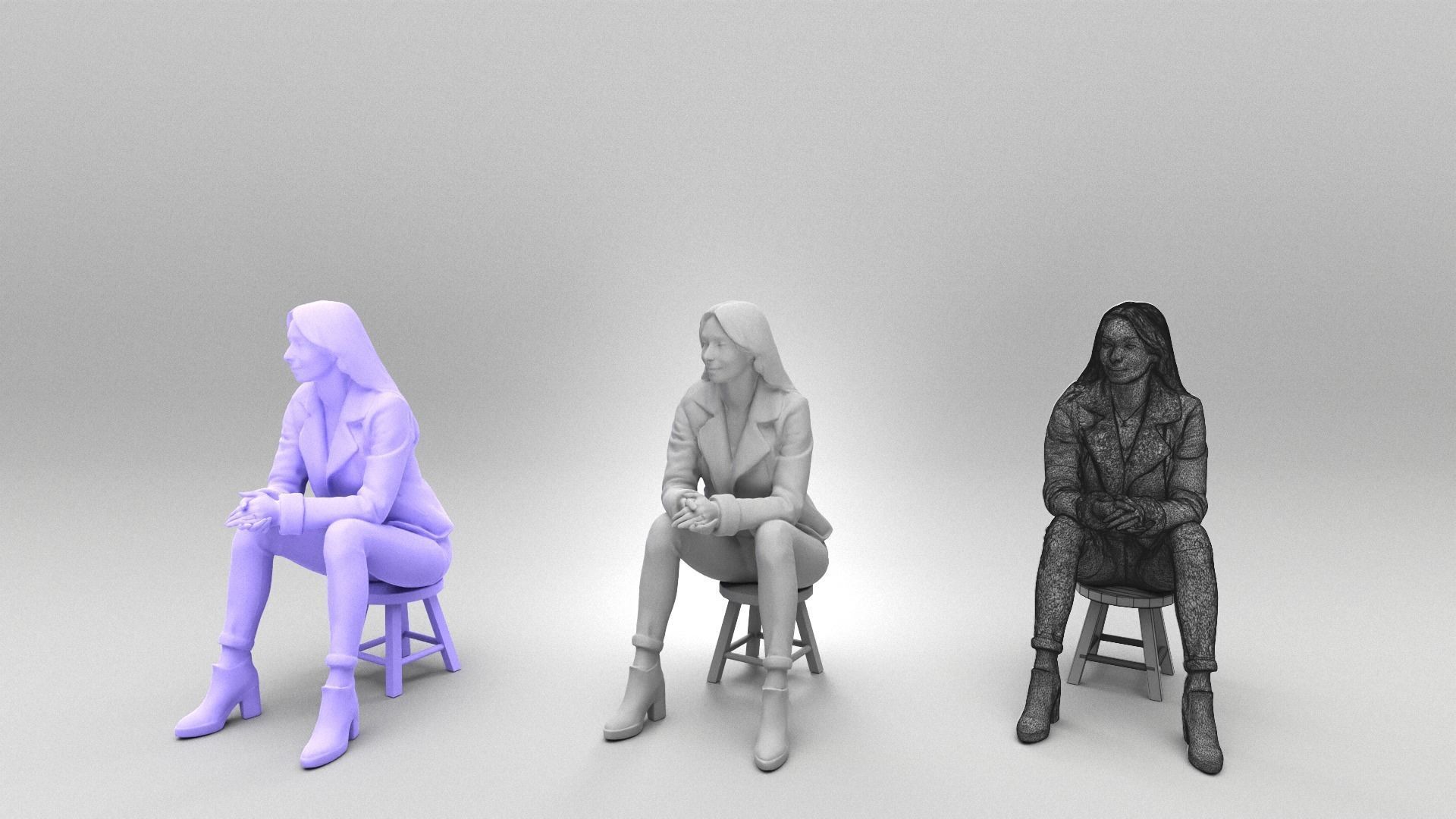 Cute woman in street style sitting 384 Low-poly 3D model_4