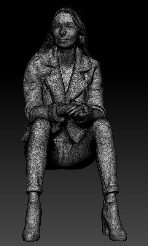 Cute woman in street style sitting 384 Low-poly 3D model_5