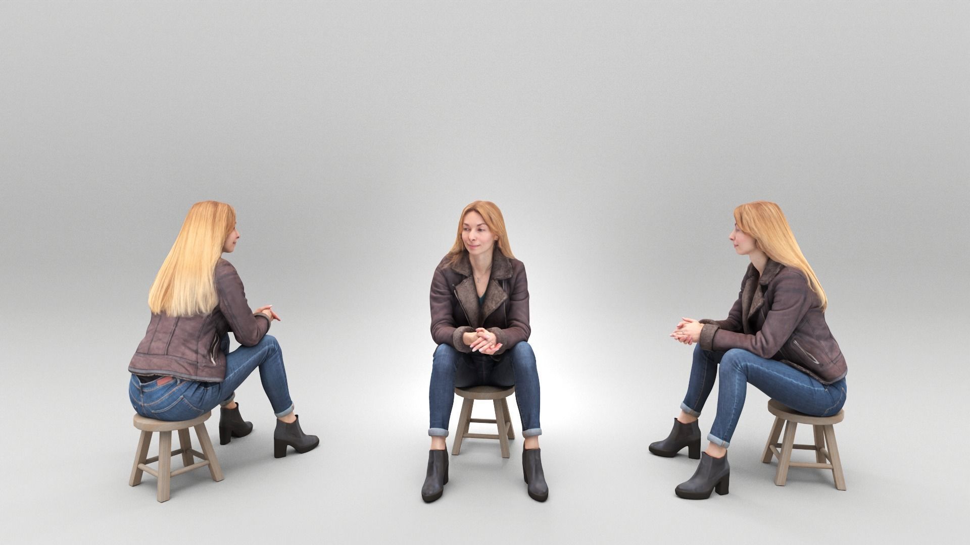 Cute woman in street style sitting 384 Low-poly 3D model_3