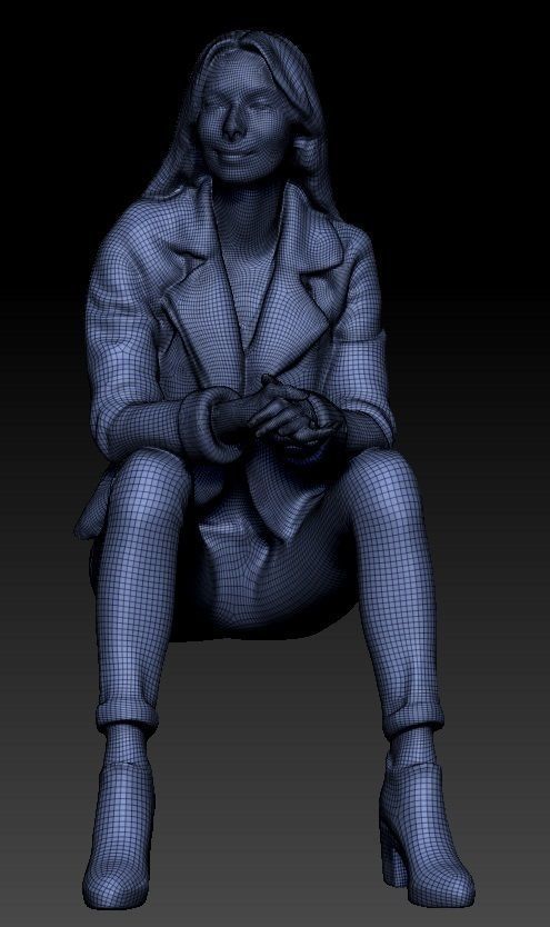 Cute woman in street style sitting 384 Low-poly 3D model_7