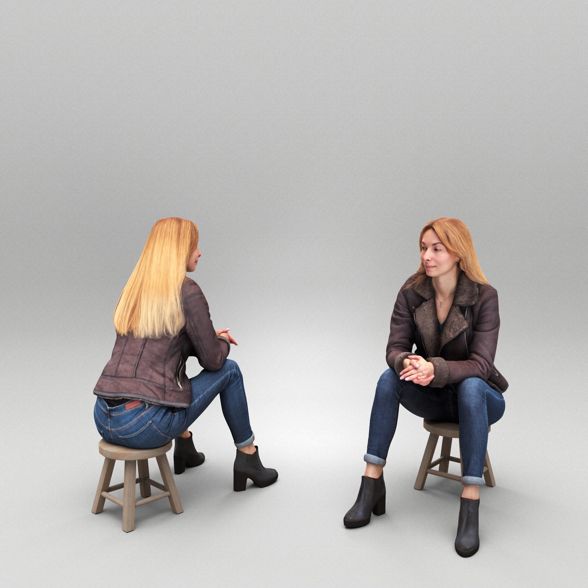 Cute woman in street style sitting 384 Low-poly 3D model_2