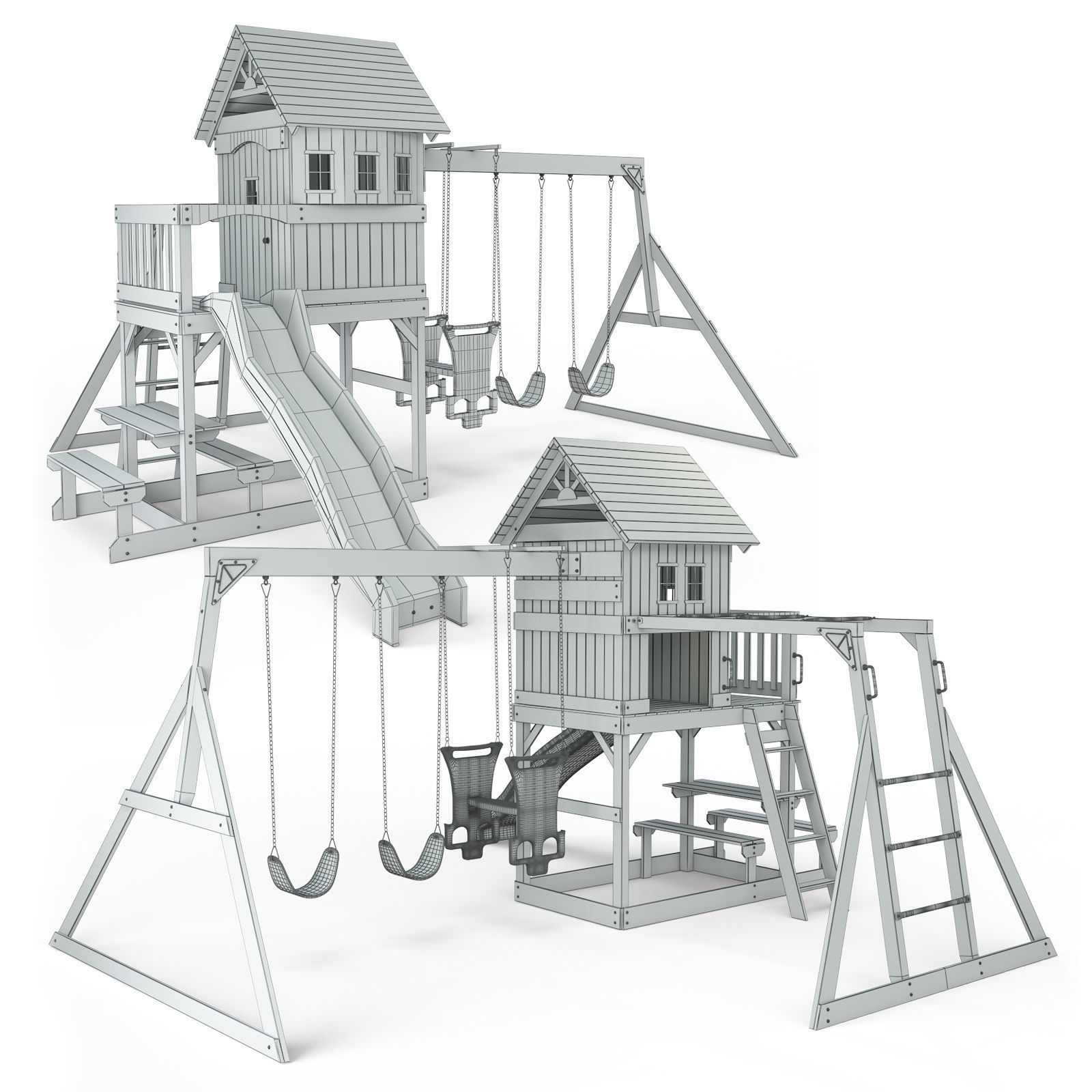 Springboro Wooden Swing Set 3D model_7