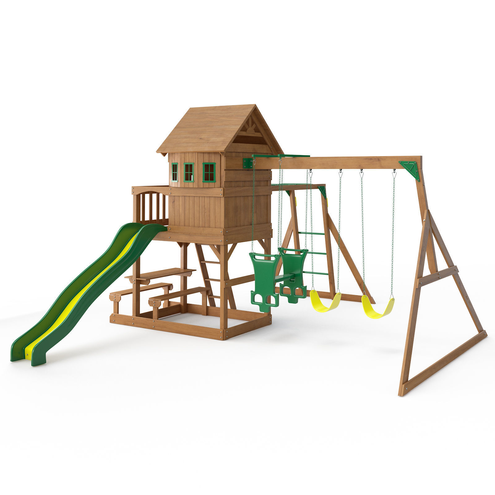 Springboro Wooden Swing Set 3D model_3