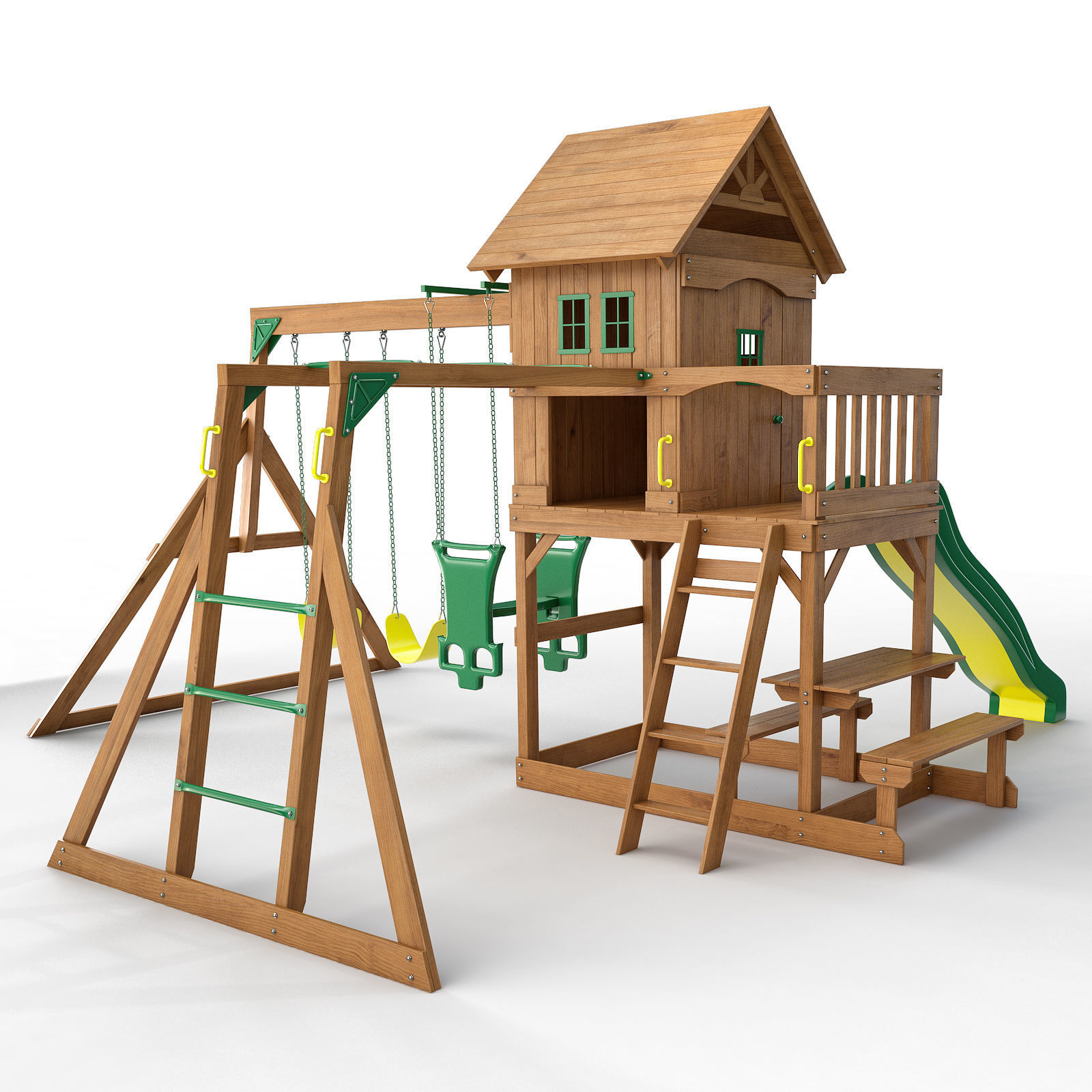 Springboro Wooden Swing Set 3D model_1