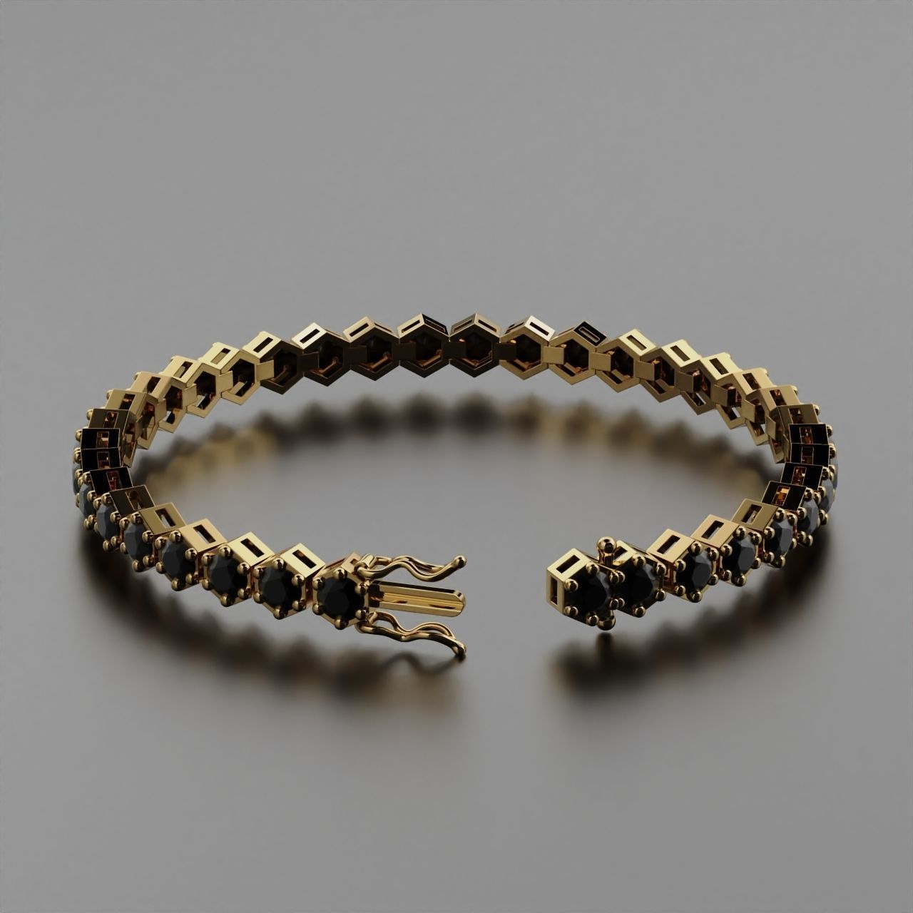 Hexagon Tennis Braclet 4mm Round Gem 3D print model_2