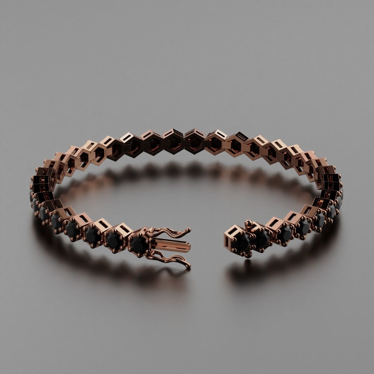 Hexagon Tennis Braclet 4mm Round Gem 3D print model_1