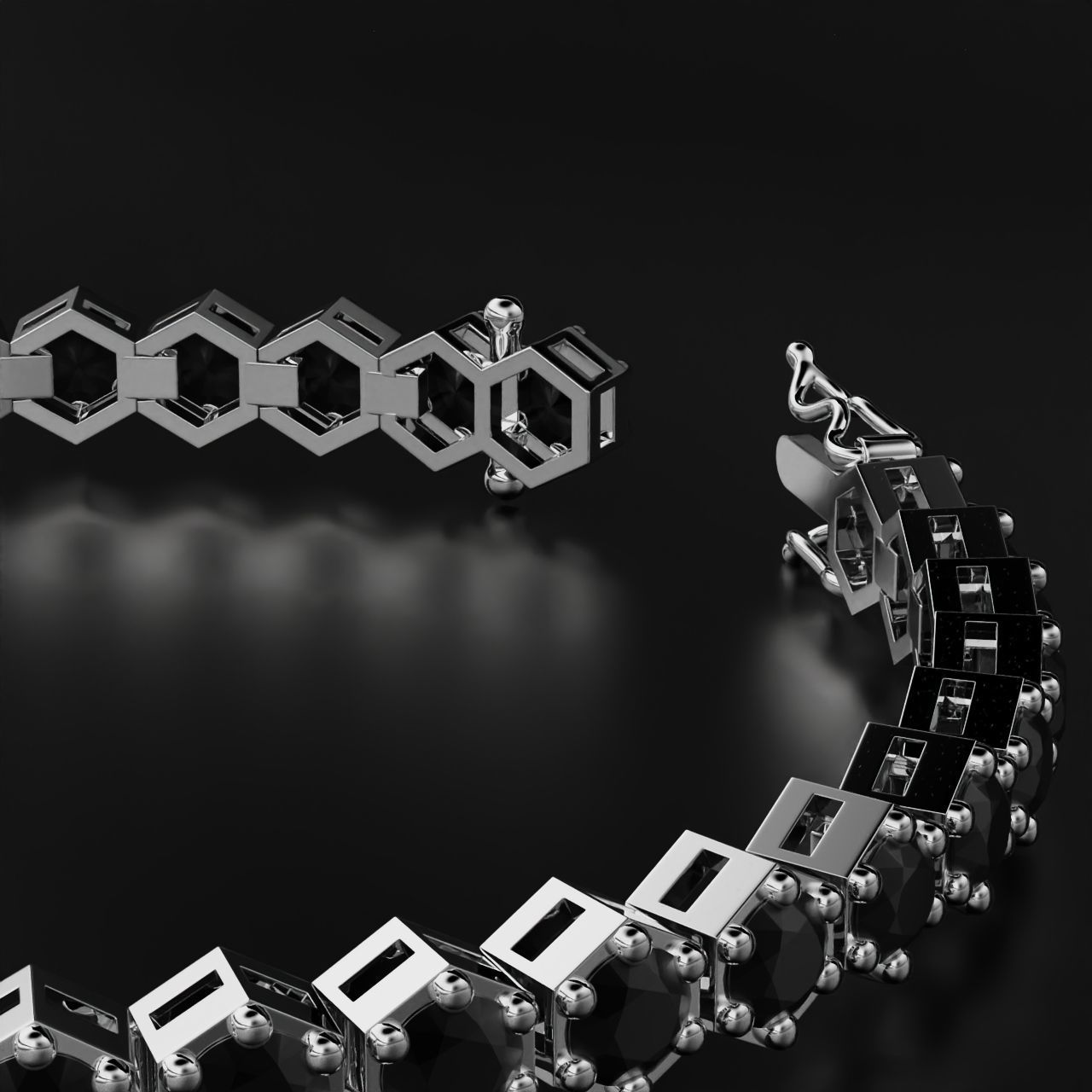 Hexagon Tennis Braclet 4mm Round Gem 3D print model_14