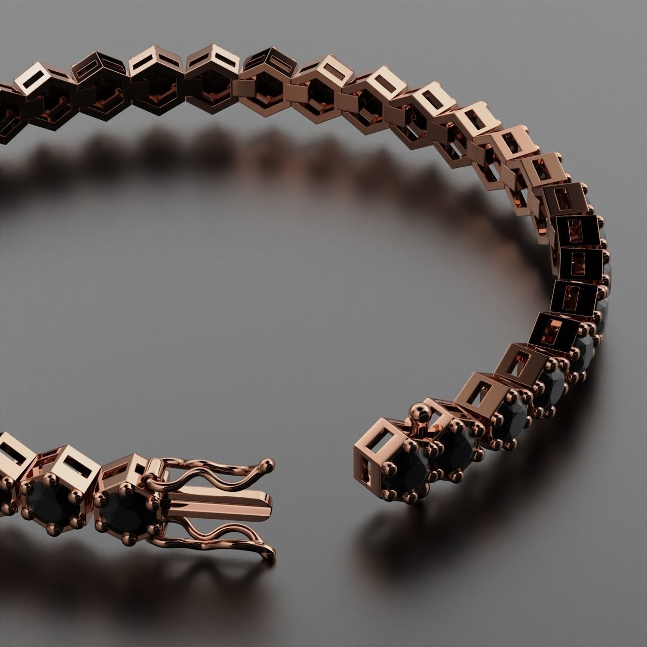 Hexagon Tennis Braclet 4mm Round Gem 3D print model_5