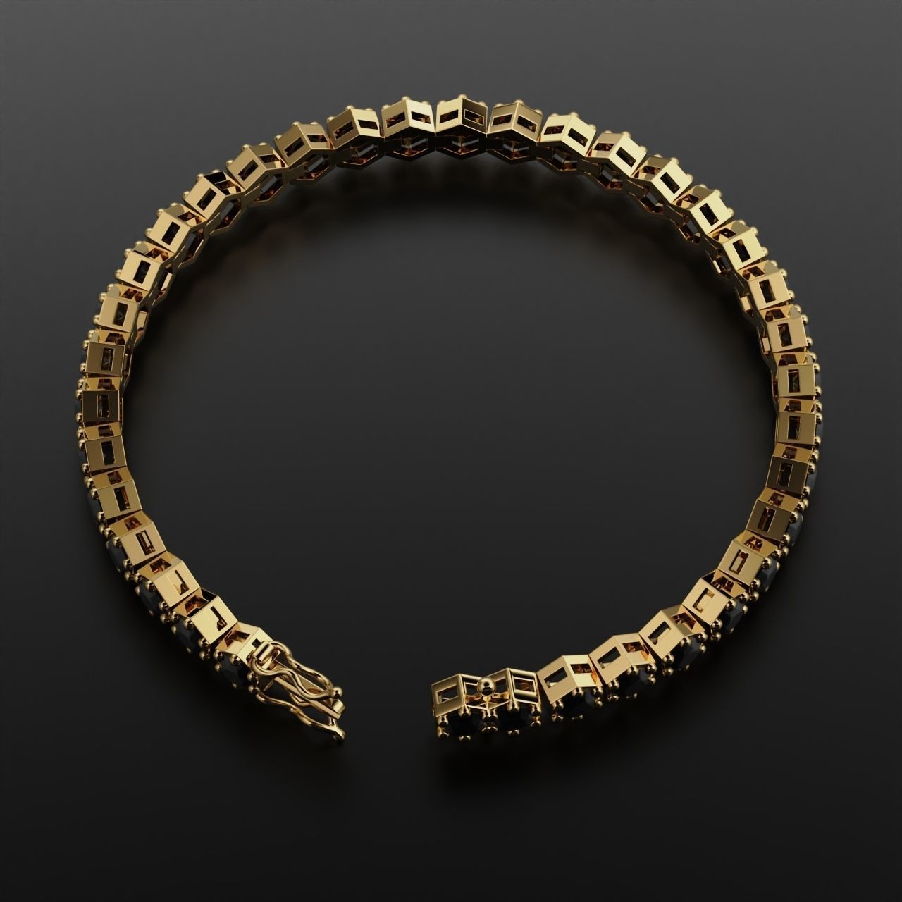 Hexagon Tennis Braclet 4mm Round Gem 3D print model_7