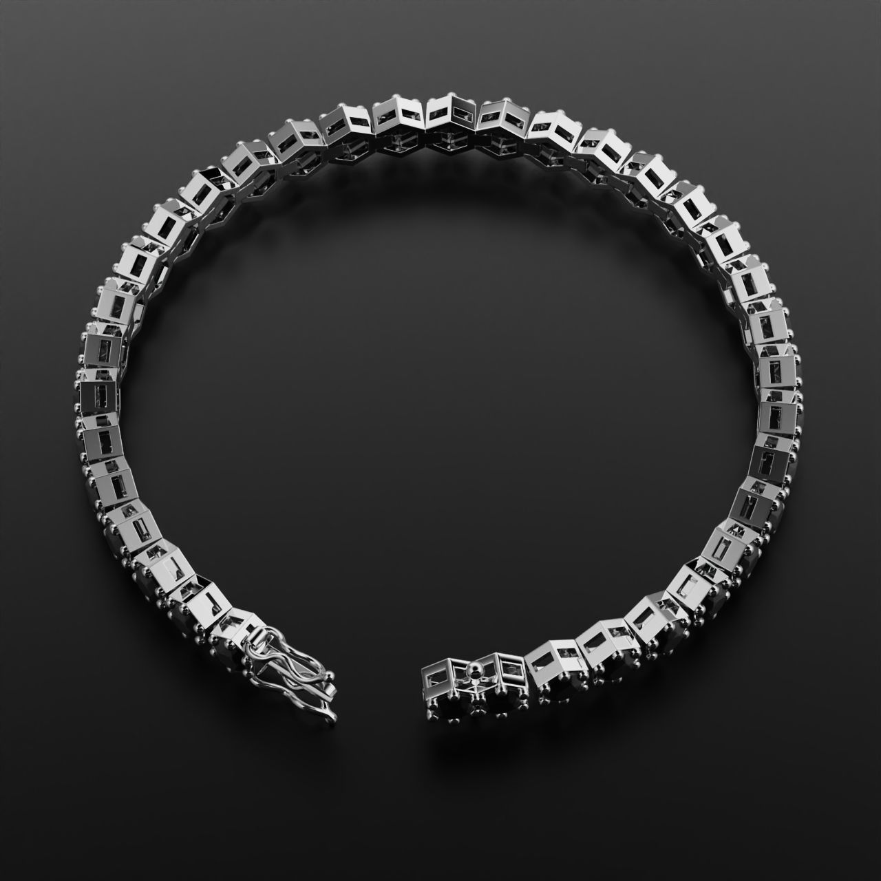 Hexagon Tennis Braclet 4mm Round Gem 3D print model_8