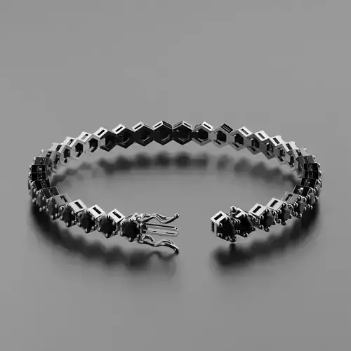 Hexagon Tennis Braclet 4mm Round Gem 3D print model