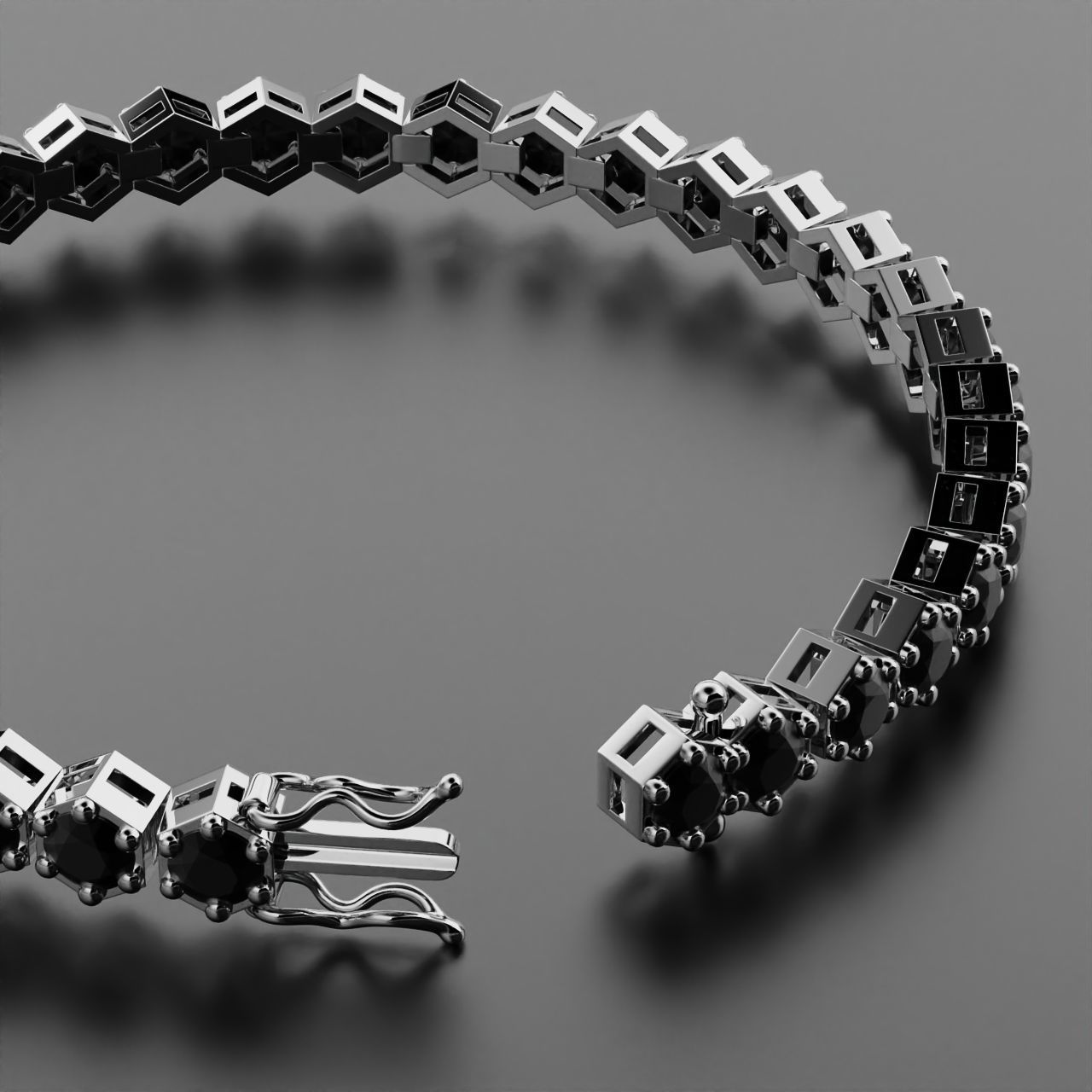 Hexagon Tennis Braclet 4mm Round Gem 3D print model_3
