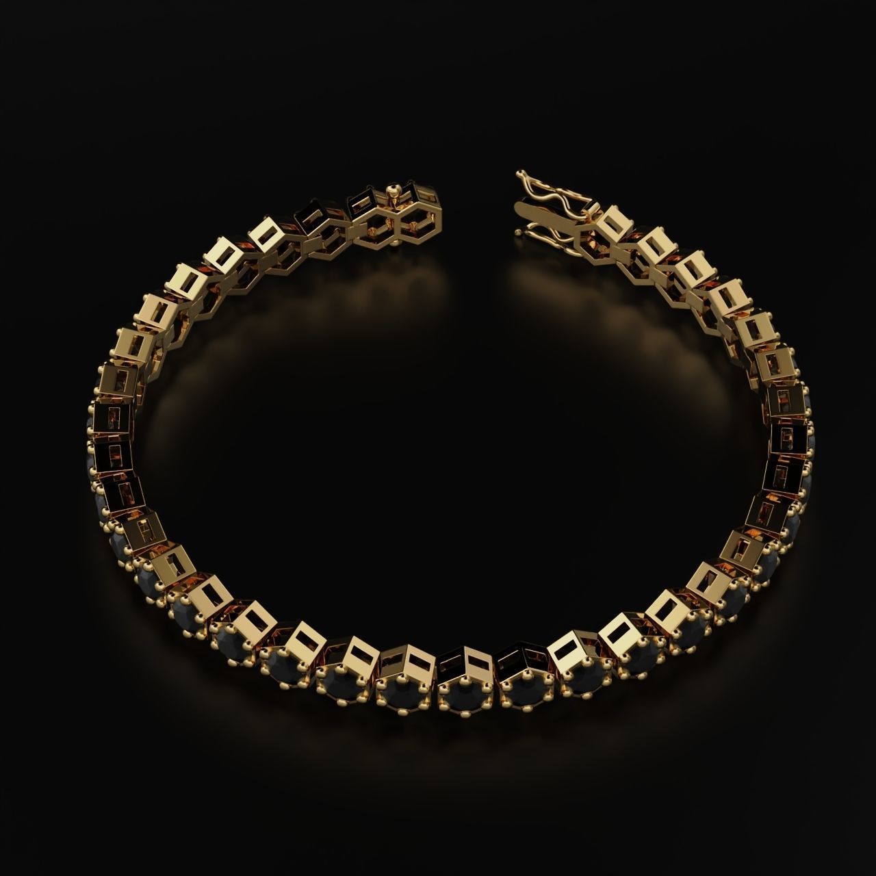 Hexagon Tennis Braclet 4mm Round Gem 3D print model_10