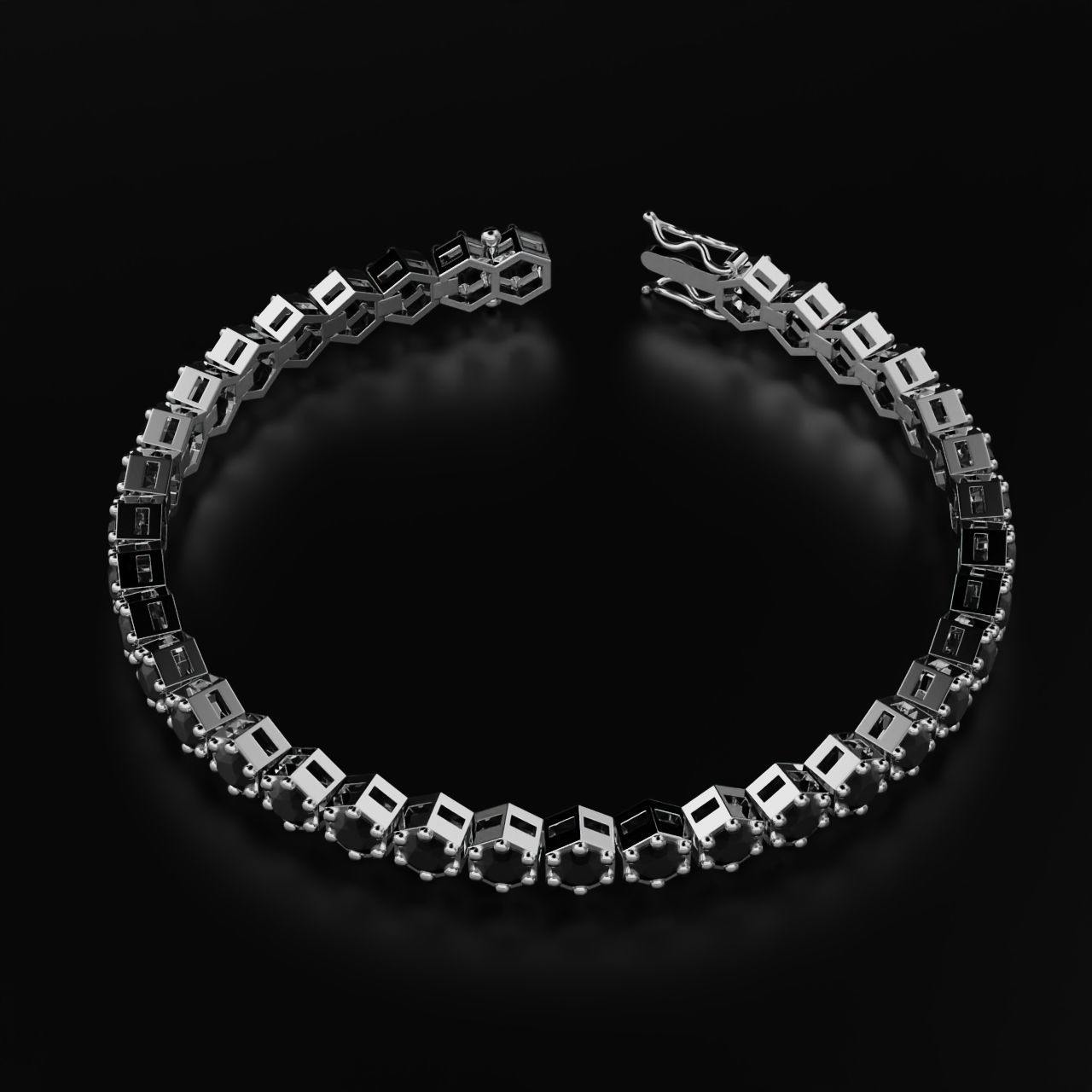 Hexagon Tennis Braclet 4mm Round Gem 3D print model_9