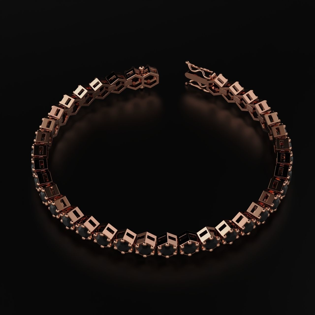 Hexagon Tennis Braclet 4mm Round Gem 3D print model_11