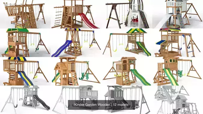 Kinder Garden Wooden 3D Model Collection