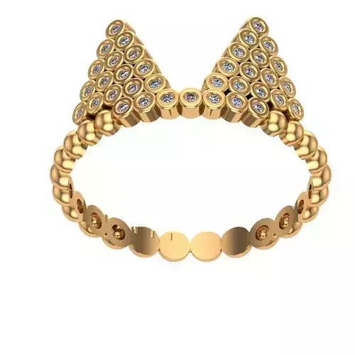 Rings gold cat ears ring with diamonds 3D print model