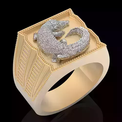 Crocodile ring  gold sterling printable jewelry 3D model