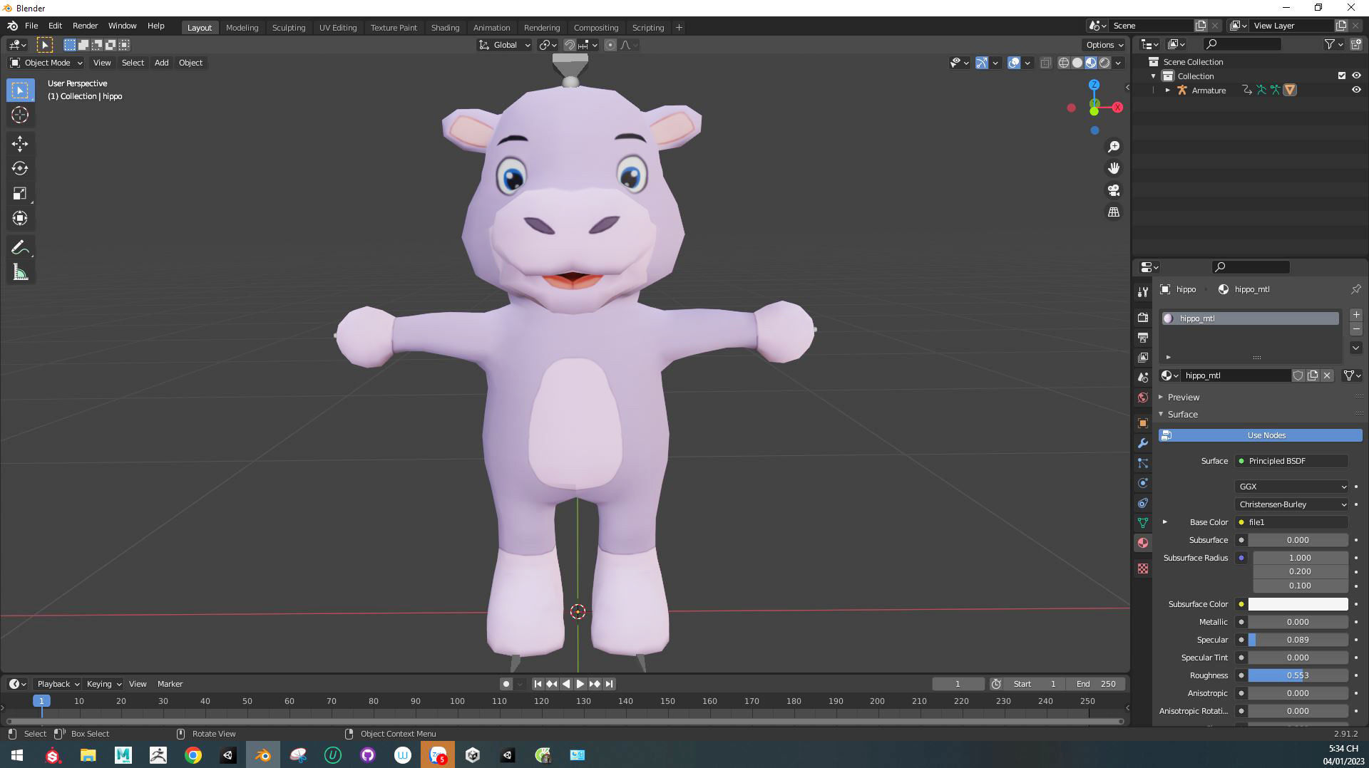 Character008 Animated Hippo 3D Low-poly 3D model_7