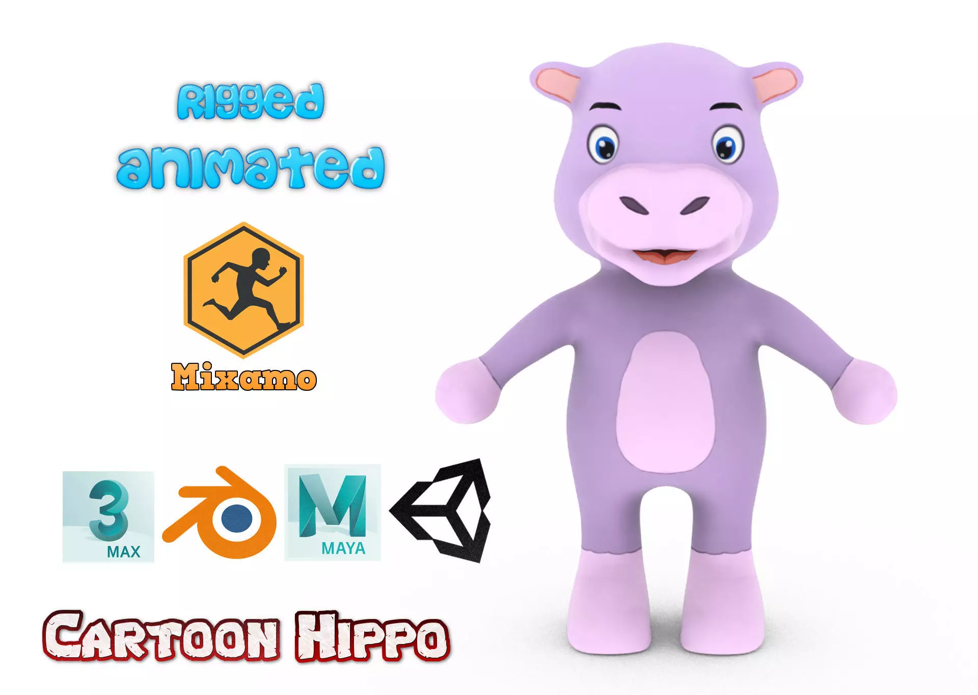 Character008 Animated Hippo 3D Low-poly 3D model_0