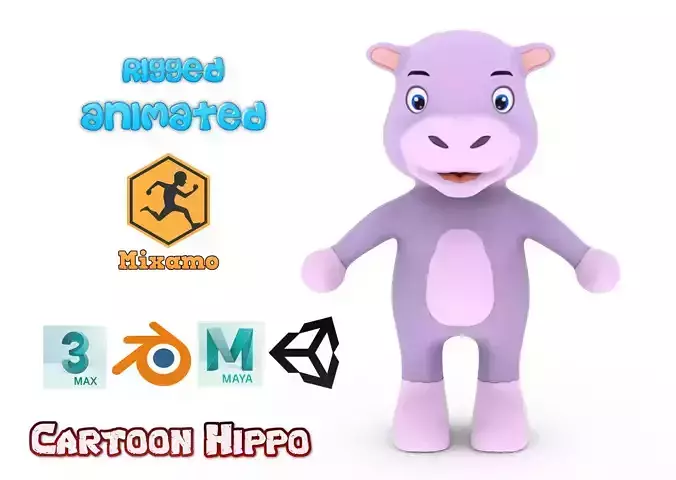 Character008 Animated Hippo 3D Low-poly 3D model