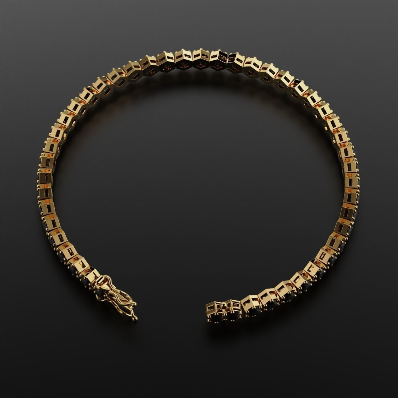 Hexagon Tennis Braclet 3mm Round Gem 3D print model_10