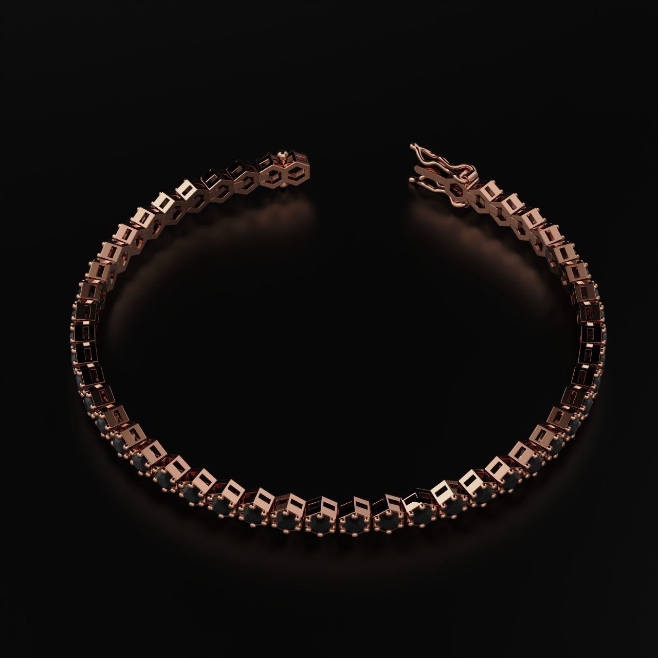 Hexagon Tennis Braclet 3mm Round Gem 3D print model_6