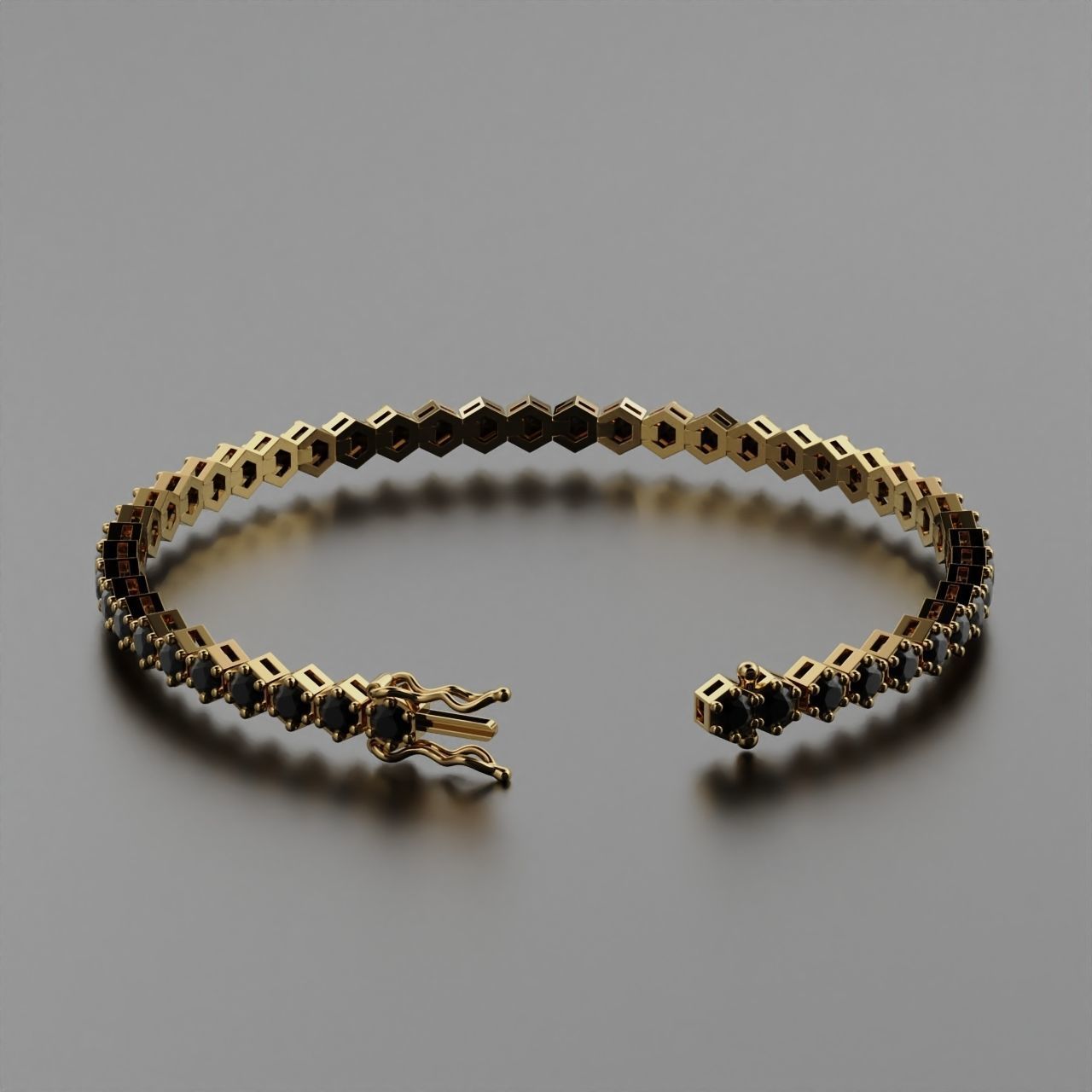 Hexagon Tennis Braclet 3mm Round Gem 3D print model_1