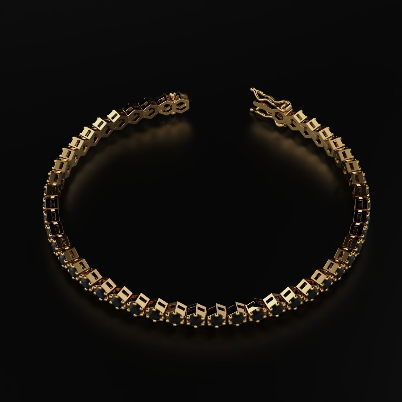 Hexagon Tennis Braclet 3mm Round Gem 3D print model_7