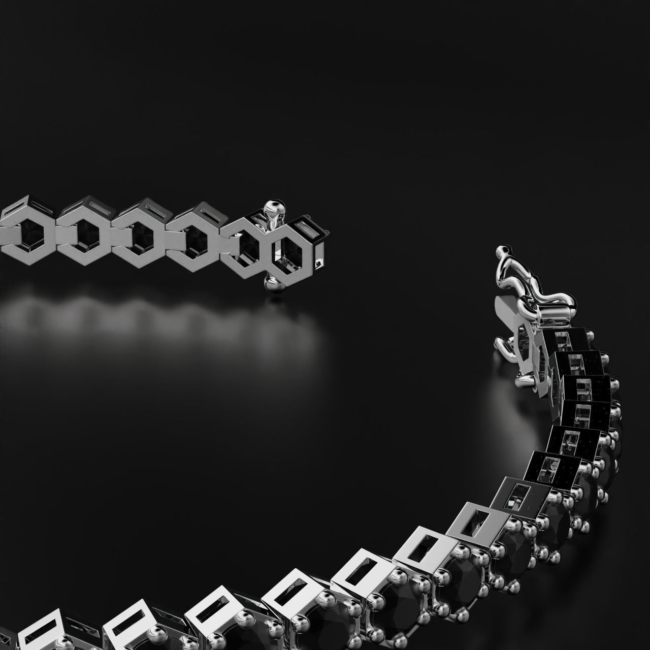 Hexagon Tennis Braclet 3mm Round Gem 3D print model_3