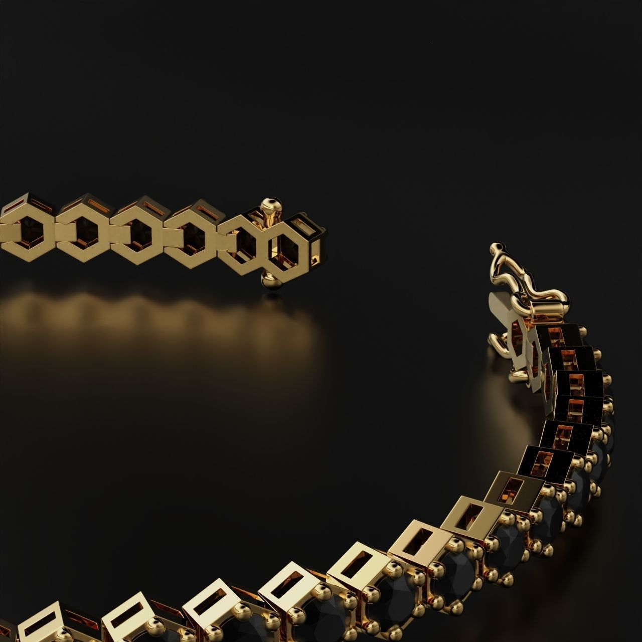 Hexagon Tennis Braclet 3mm Round Gem 3D print model_4