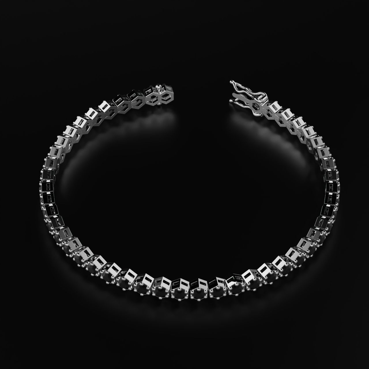 Hexagon Tennis Braclet 3mm Round Gem 3D print model_8