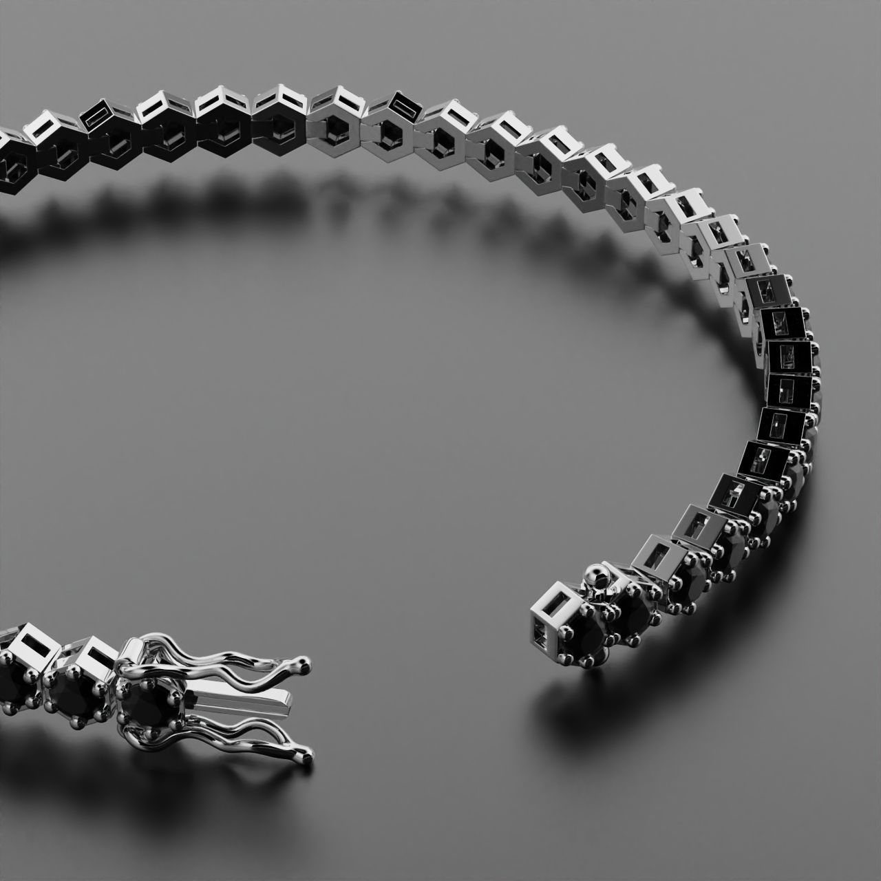 Hexagon Tennis Braclet 3mm Round Gem 3D print model_14