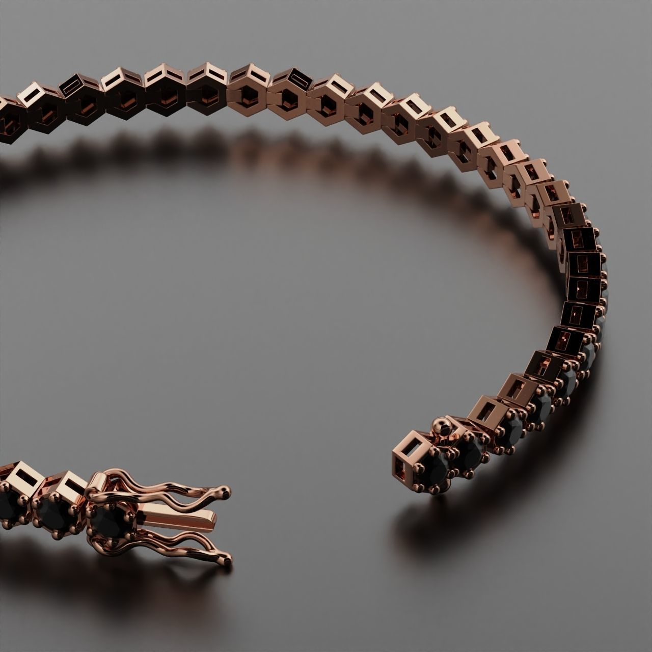 Hexagon Tennis Braclet 3mm Round Gem 3D print model_12
