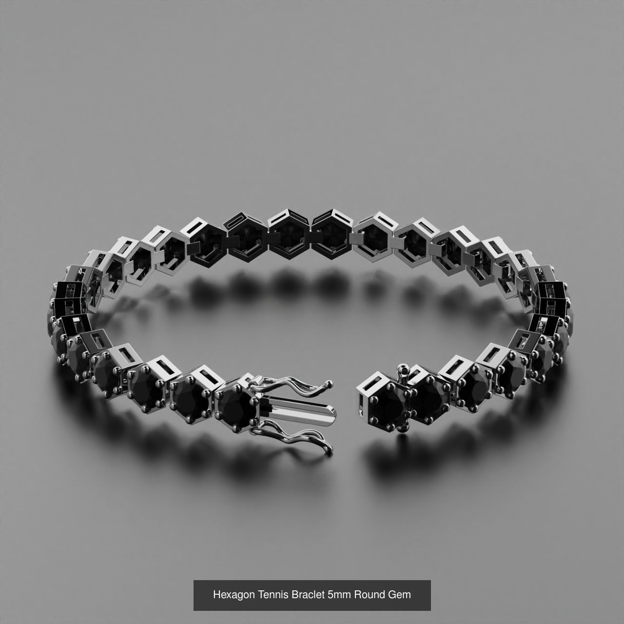 Hexagon Tennis Braclet 3-4-5mm Round Gem 3D Model Collection_4