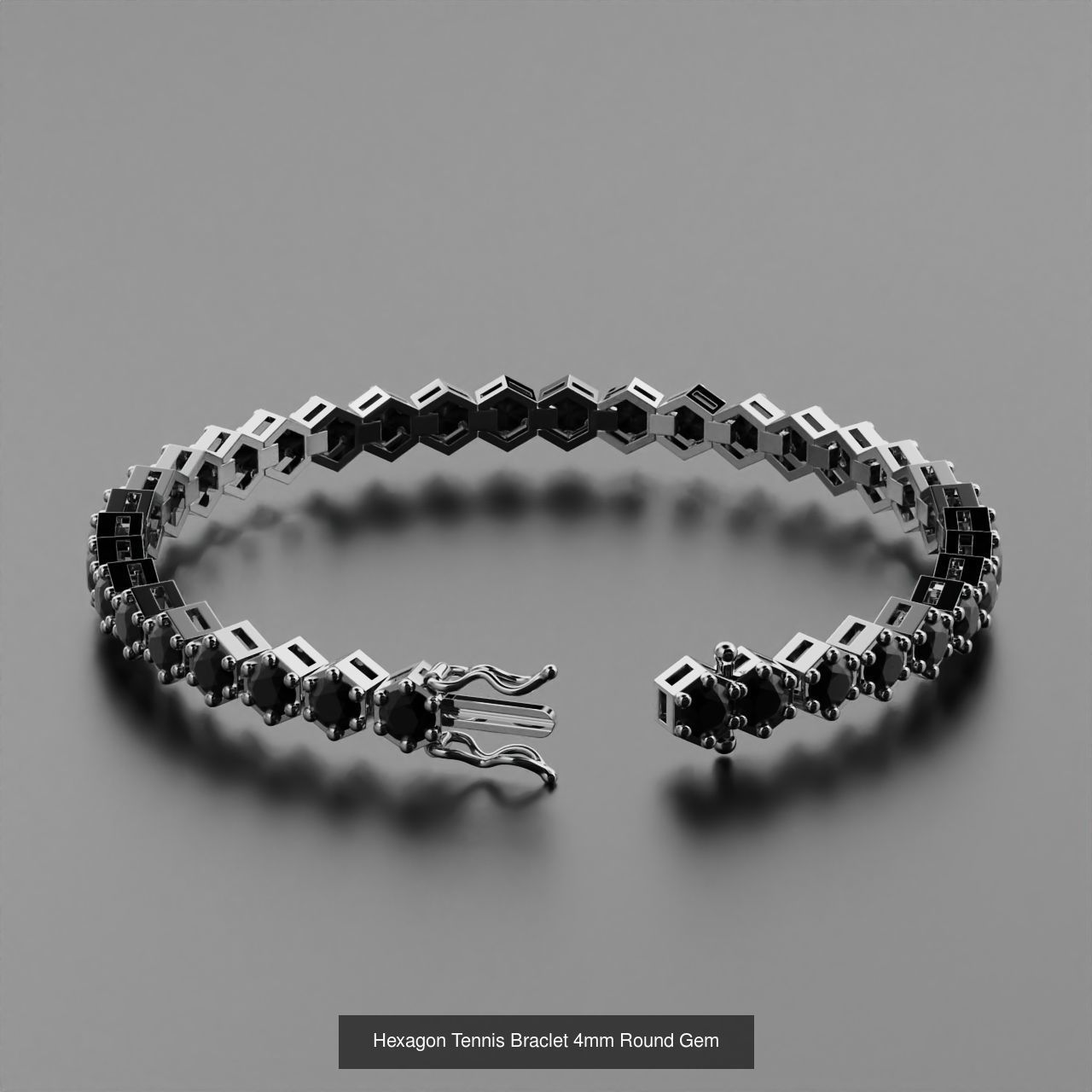 Hexagon Tennis Braclet 3-4-5mm Round Gem 3D Model Collection_3