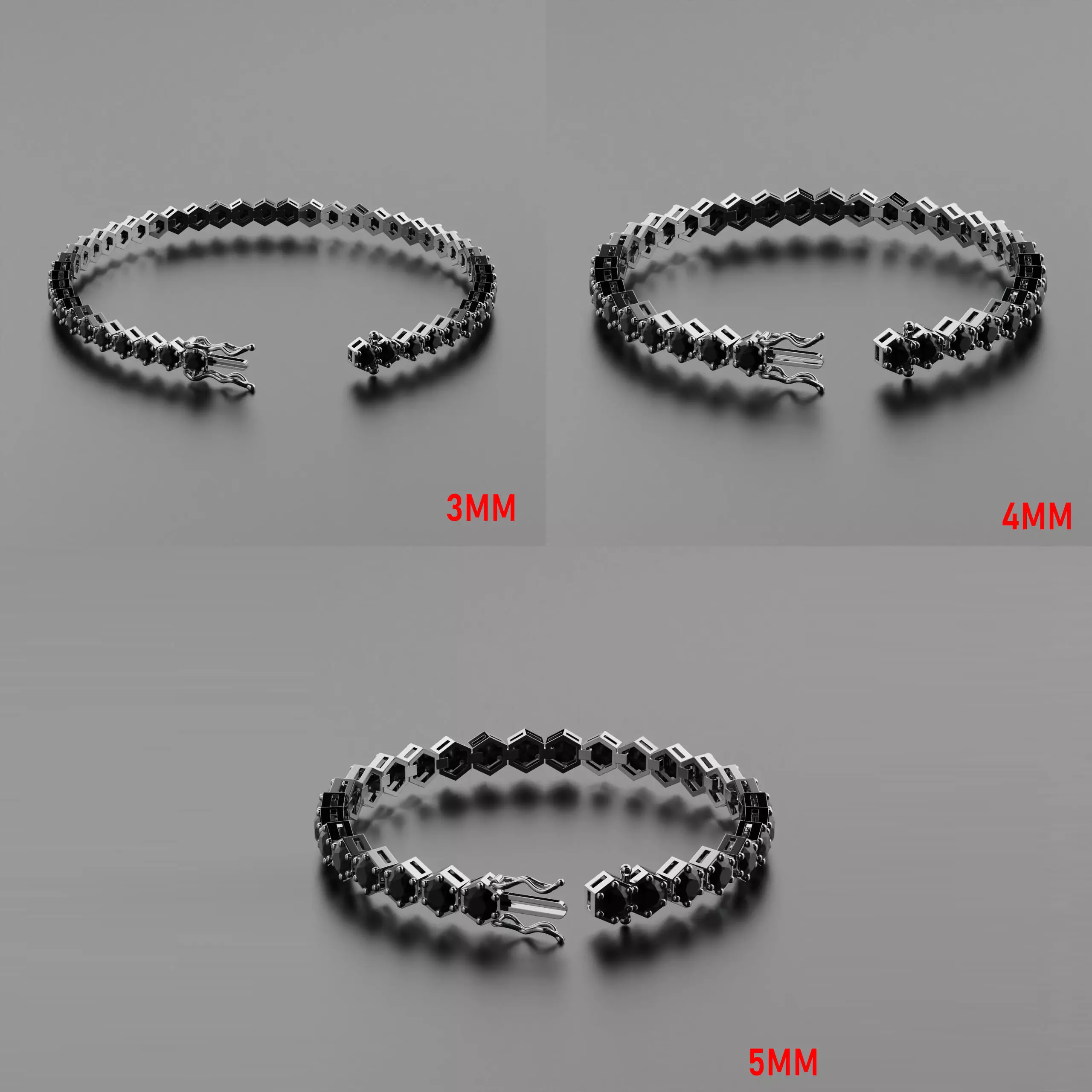 Hexagon Tennis Braclet 3-4-5mm Round Gem 3D Model Collection_0