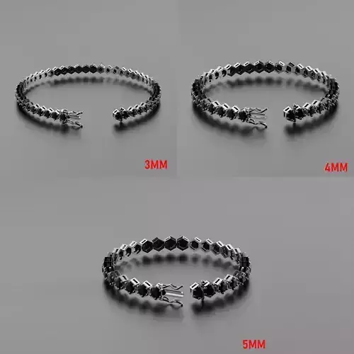 Hexagon Tennis Braclet 3-4-5mm Round Gem 3D Model Collection