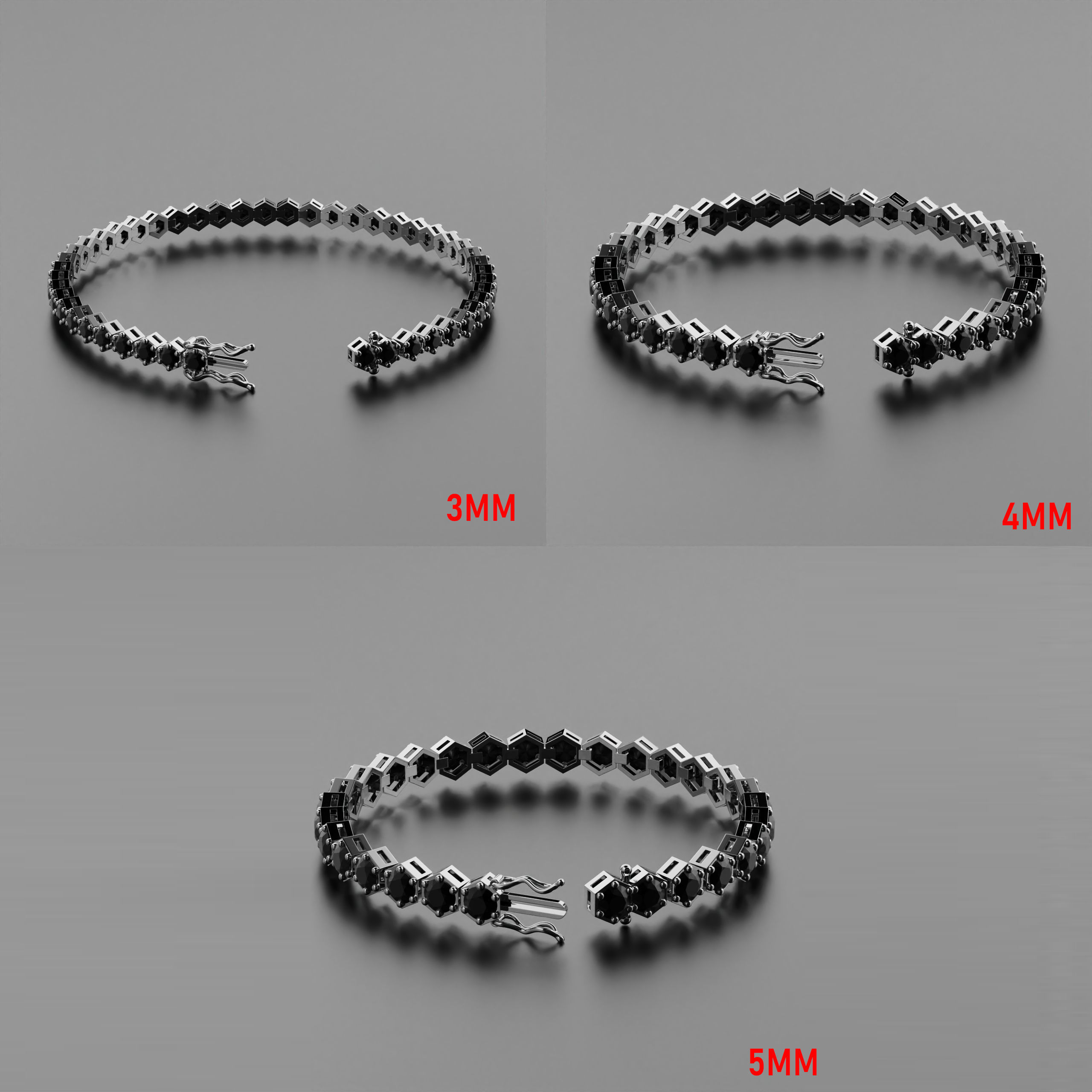 Hexagon Tennis Braclet 3-4-5mm Round Gem 3D Model Collection_5