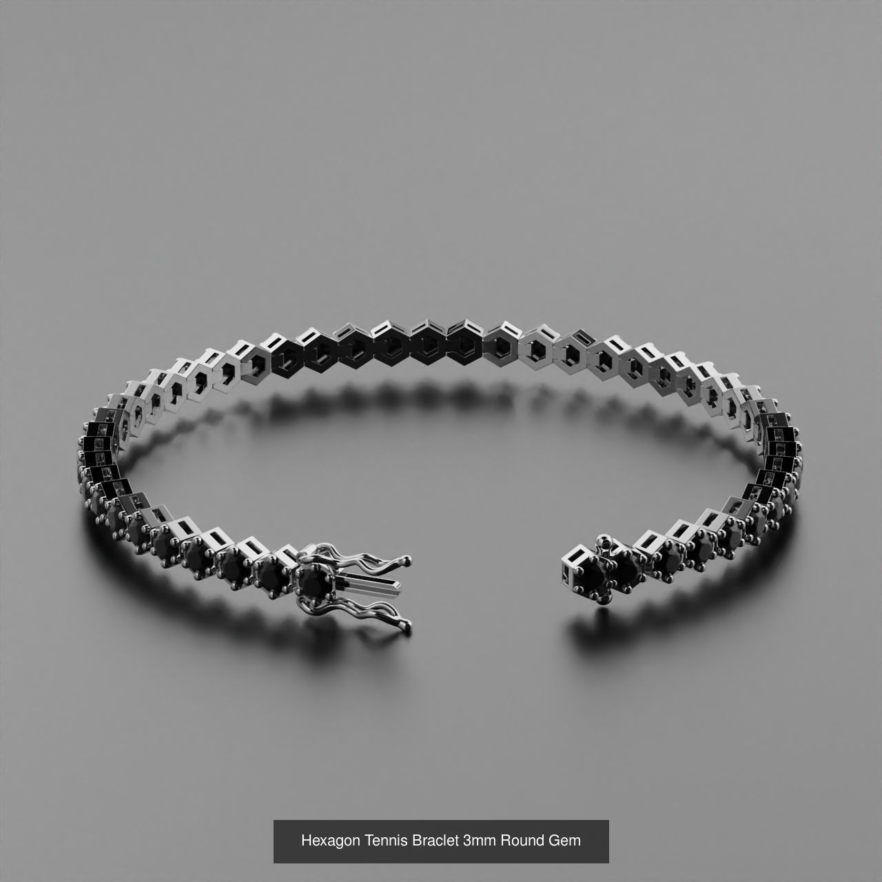 Hexagon Tennis Braclet 3-4-5mm Round Gem 3D Model Collection_2
