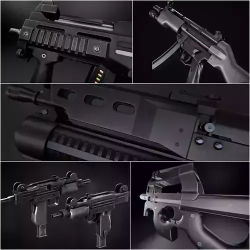 Modern AAA SMG Pack Game Ready PBR Low-poly 3D model