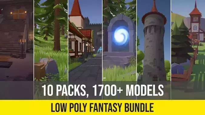 Low Poly Fantasy Medieval Bundle Low-poly 3D model