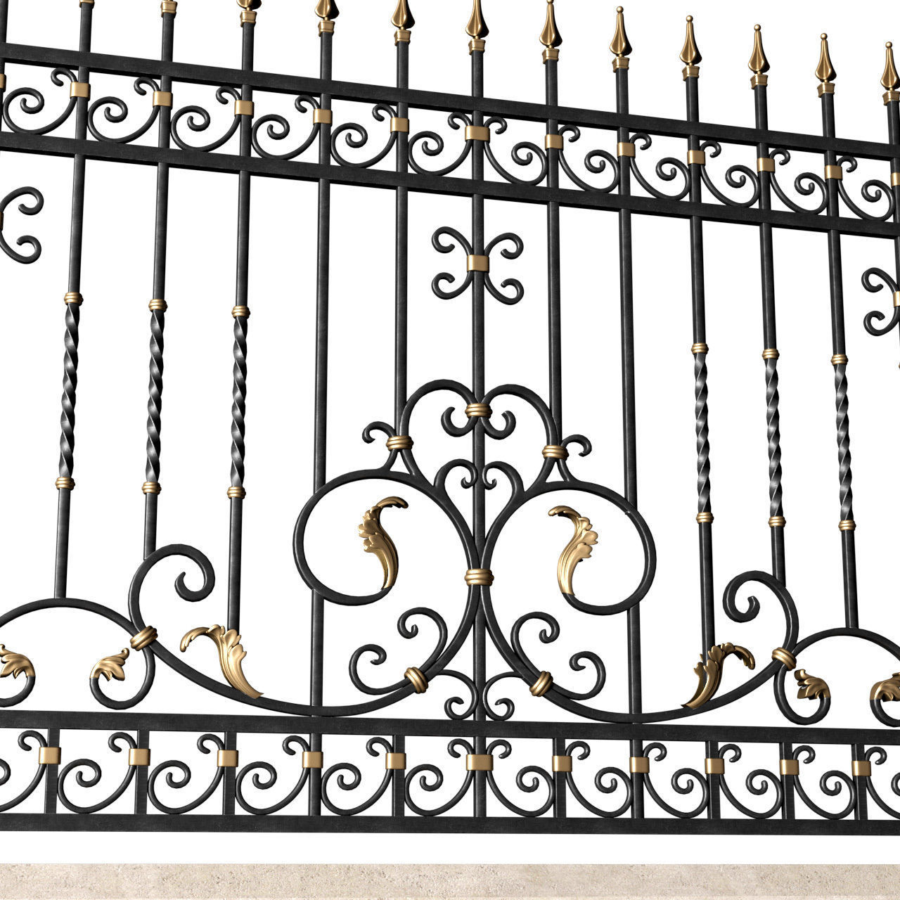Fence in classic style with wrought iron railing 3D model_1