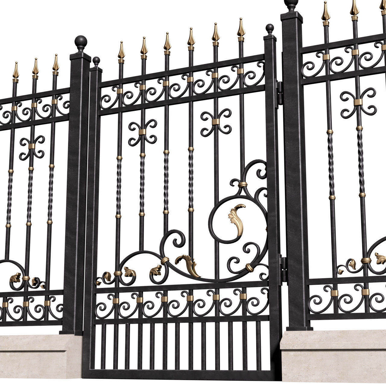 Fence in classic style with wrought iron railing 3D model_3