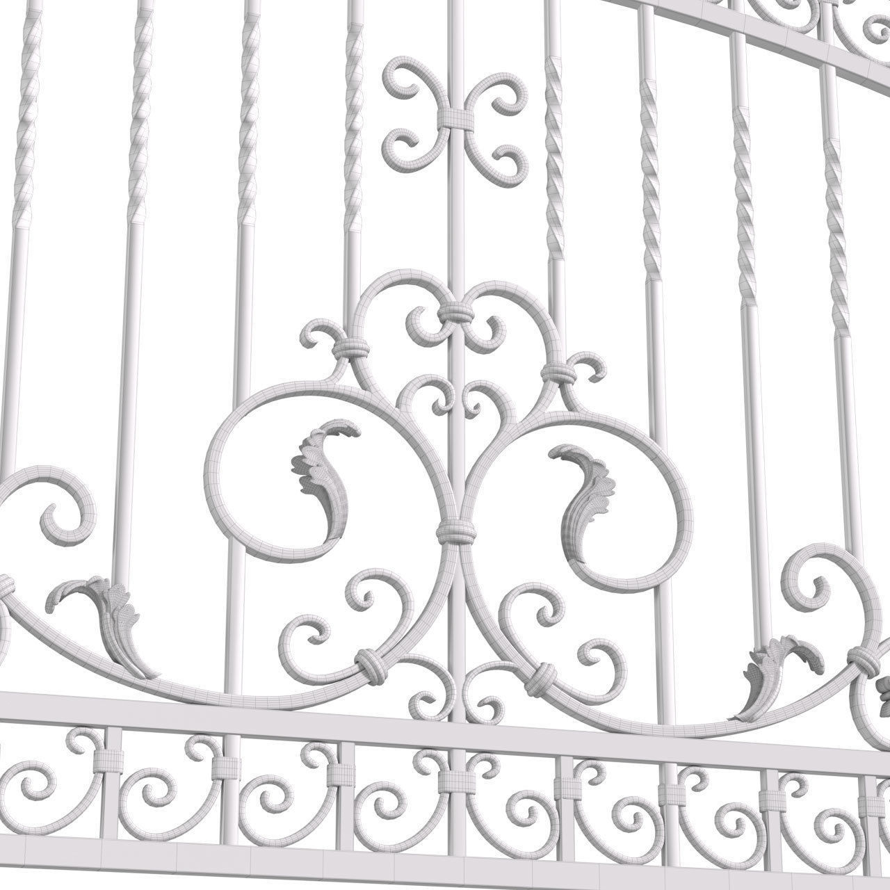 Fence in classic style with wrought iron railing 3D model_2